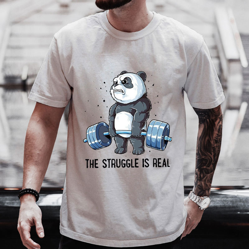 Striving Is Real Panda Weightlifting Graphic T-Shirt Men's Clothing Tops Short Sleeve Men's Brand T-Shirt Gym Striving Is Real Panda Weightlifting Graphic T-Shirt Men's Clothing Tops Short Sleeve Men's Brand T-Shirt Gym