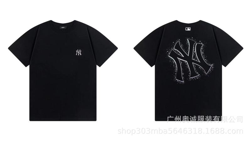 韓国 25ss 新 MLB 春夏新作 ny ビッグロゴ刺繍半袖プリントラウンドネック Tシャツ男女兼用|undefined