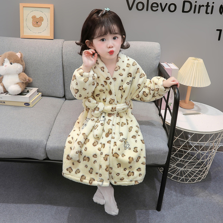 女童秋冬睡袍儿童可爱2025连帽法兰绒家居服浴袍女宝宝珊瑚绒睡衣|undefined