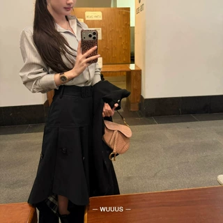 高智感人生半裙 格纹风衣半身裙女格子长裙