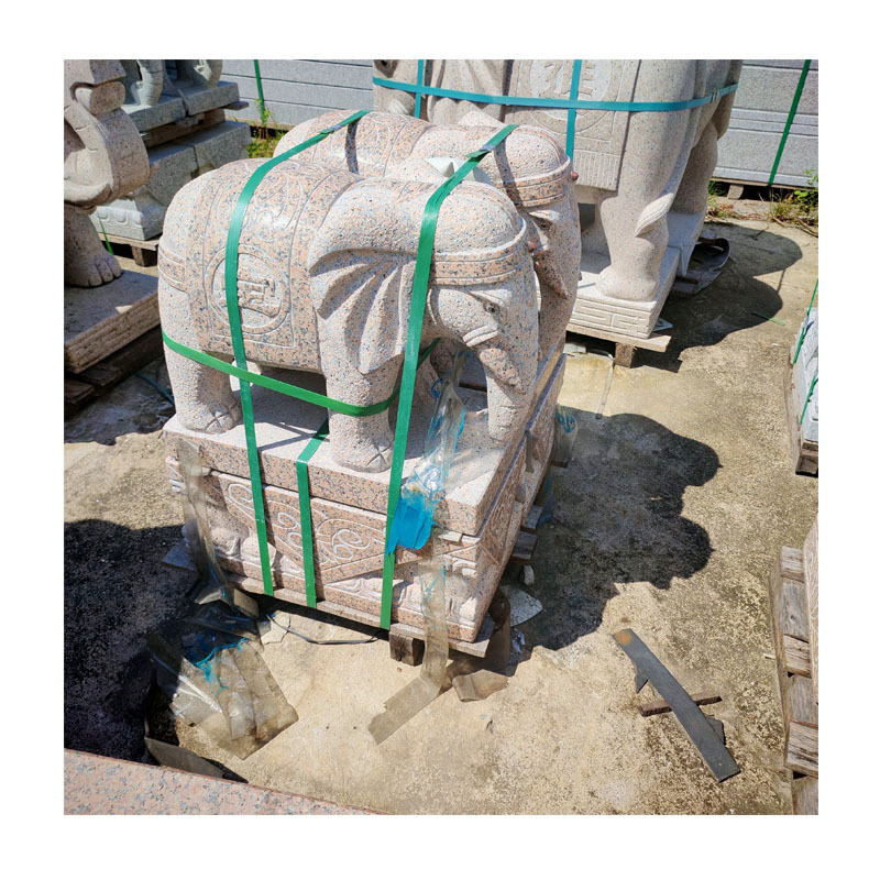 汉白玉浮雕大象摆件 公司别墅门口招财石雕 天然青石大象一对