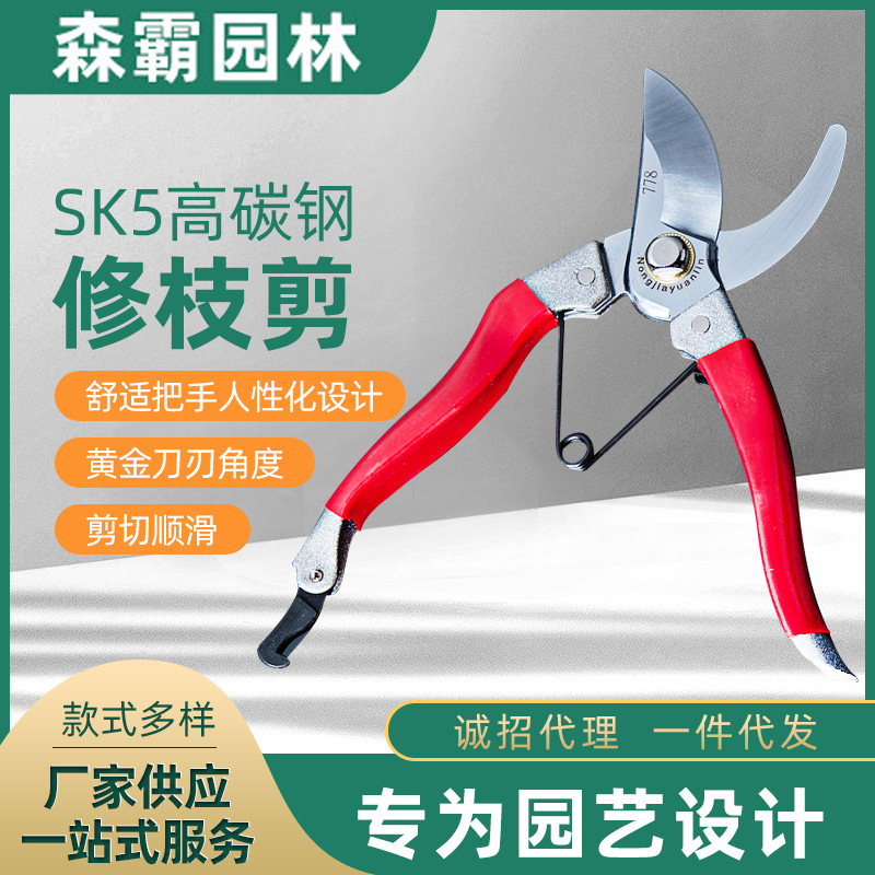 鸟嘴弯头果枝剪 多功能强力手动树枝剪 防滑省力园林刀枝剪工具