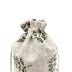 批發束口棉麻袋綠葉印花棉布袋防塵收納乾花香料包裝袋抽繩禮品袋