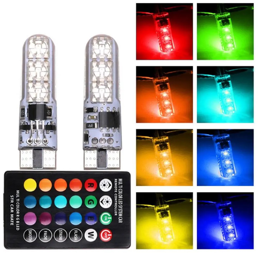 T10示宽灯泡RGB示宽灯 T10 6LED 5050 遥控七彩示宽灯爆闪滴胶灯