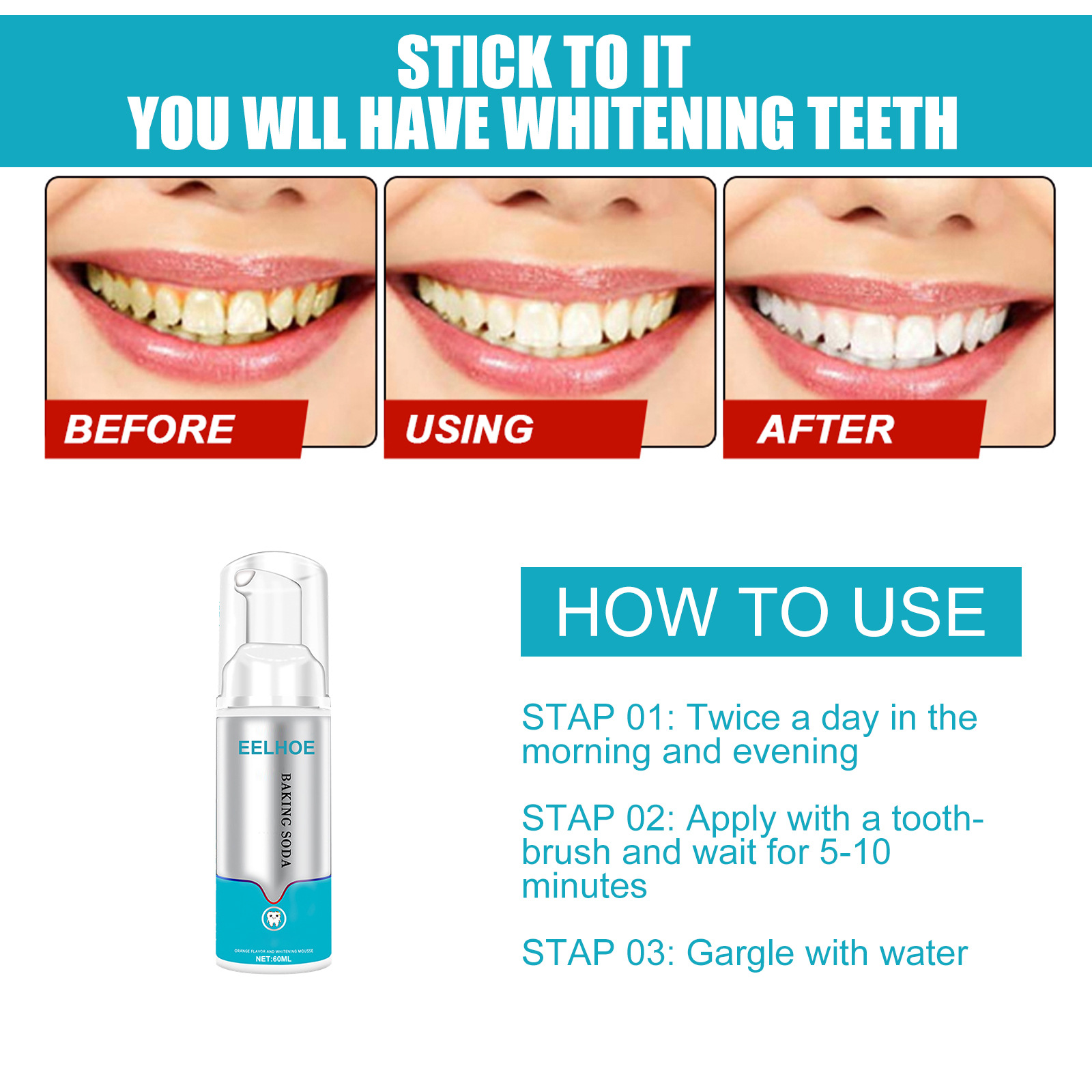 Eelhoe Teeth Cleaning and Whitening Foam Toothpaste Press-Type Whitening and Yellowing Tartar Smoke Stains Oral Cleaning Toothpaste Eelhoe Teeth Cleaning and Whitening Foam Toothpaste Press-Type Whitening and Yellowing Tartar Smoke Stains Oral Cleaning Toothpaste