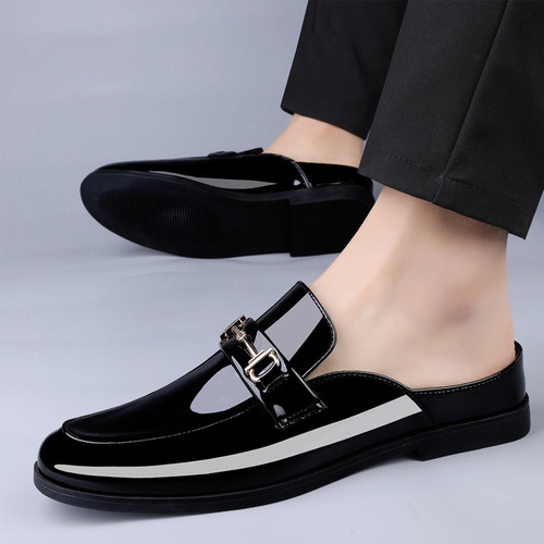 Half-Canvas Leather Shoes Breathable Casual Shoes Men's Slip-On Small Leather Shoes Painted Leisure Leather Shoes Men's Driving Shoes Large Size