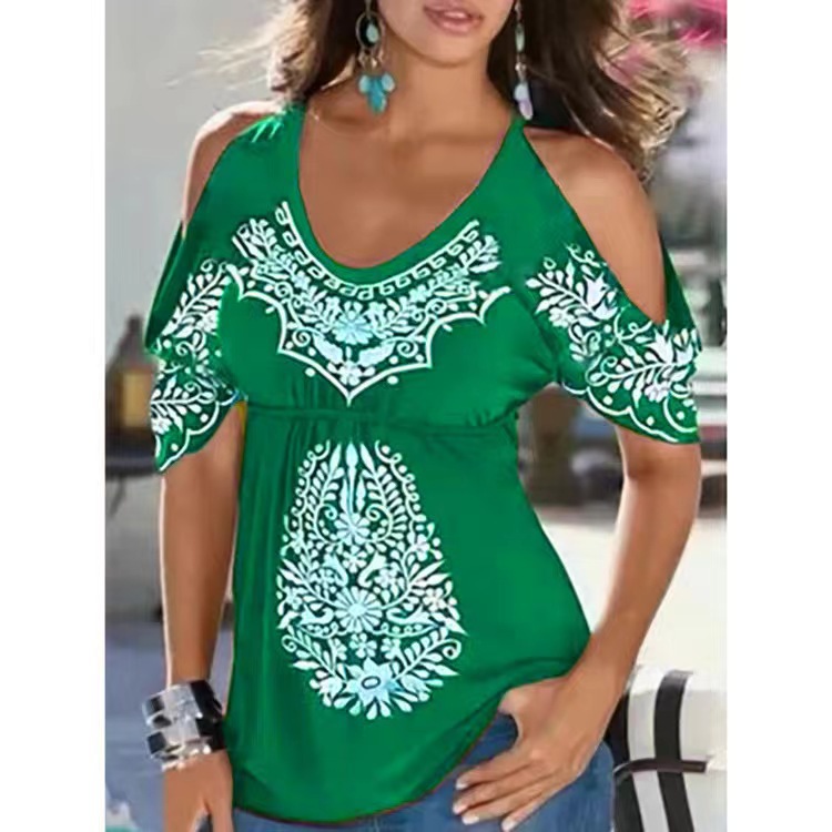 191g Weight Short Sleeve Sleeve Length Raglan Sleeve Sleeve Type Spandex, Polyester Fabric Type Long Top Length T-shirt Tops Type Holiday, Daily Occasion U Neck Neckline Slim Fit Type Printing Pattern Summer, Spring Season Printing Design Vacation, Ethnic Style Style T-shirt Short Sleeve Plus Size Tops Printing Vacation Ethnic Style Printing 7