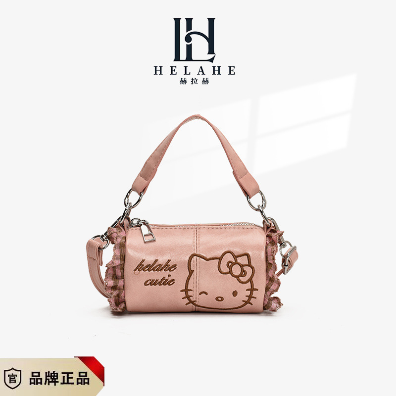 可爱Kitty迷你单肩包包女2025新款时尚百搭凯蒂猫手提圆桶斜挎包|undefined