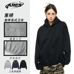 ARESWINGS秋季刺绣暗纹男女秋季百搭休闲衣服新中式国风潮连帽卫