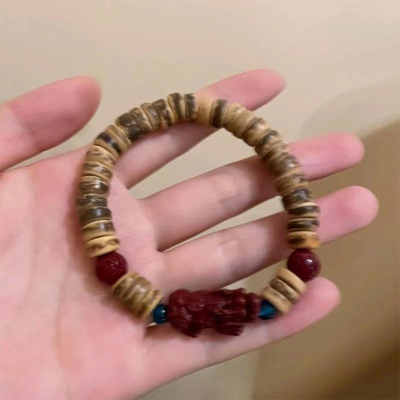 Nuevo estilo chino cáscara de coco cinabrio cuentas pulsera traje ins nicho diseño retro temperamento todo partido antiguo estilo pulsera