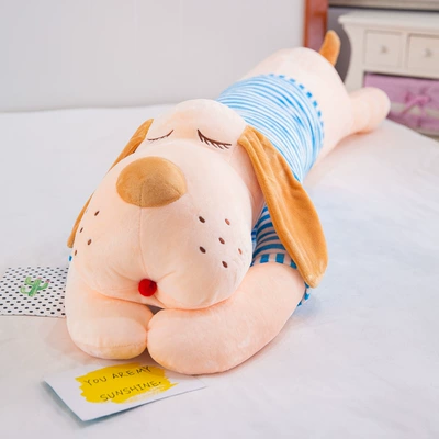 Cartoon Big-Headed Dog Plush Toy Striped Large Lying Dog Doll Children's Dog Pillow Girl Gift Doll Dog (Oyuncaq yastıqlar) - blue-50cm025
