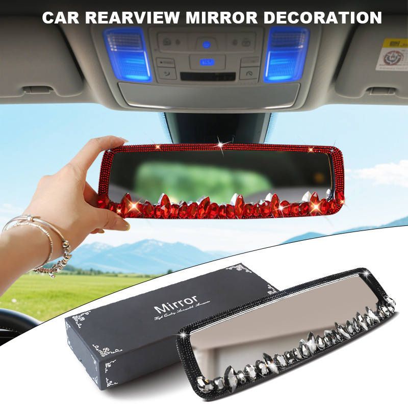 New Car Diamond-Encrusted Rearview Mirror, High-End Car Interior Decoration, Full Diamond Creative Rhinestone Car Rearview Mirror Decoration