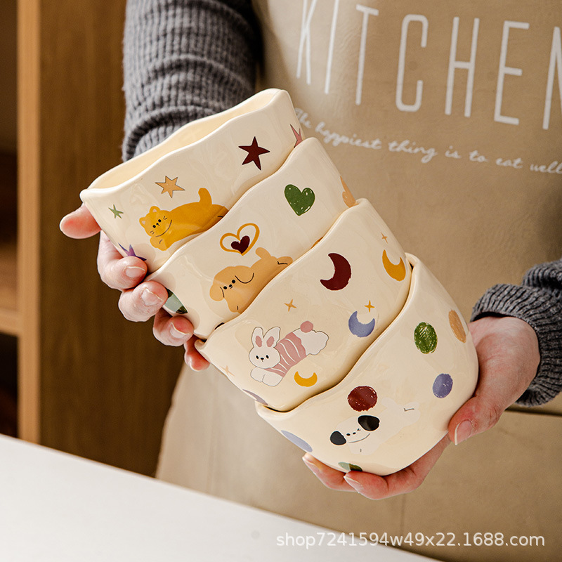 Cute Plate Household Dish Ceramic Children's Dish Dish Bowl Rice Bowl 2025 New Style High Color Value Tableware