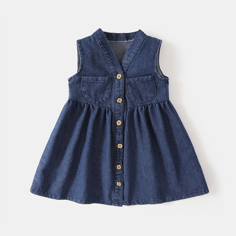 Girls' denim dress spring outfit little girl spring and summer children sleeveless new clothing Korean style denim skirt children's clothing