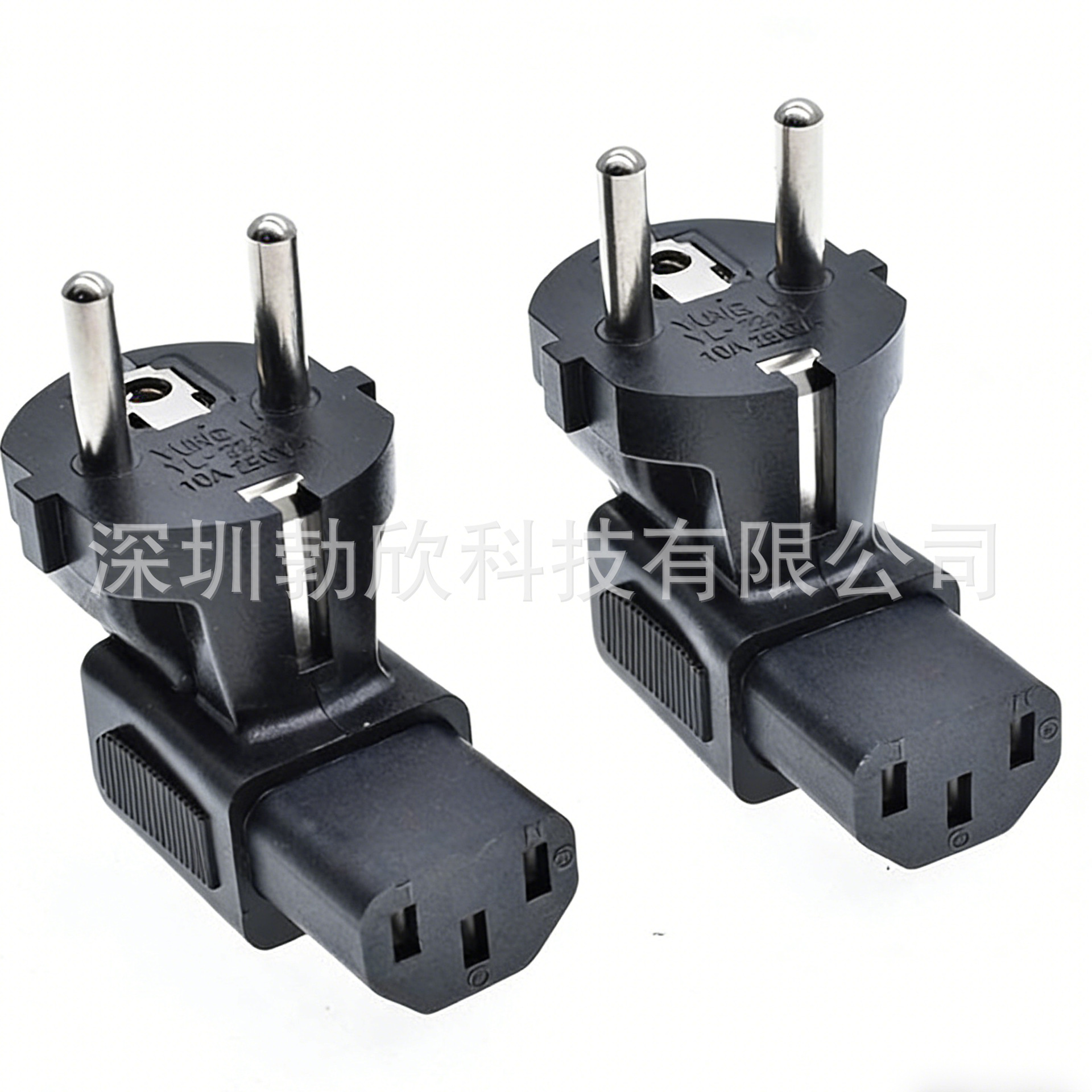 欧标德规4.8两圆脚电源无线转接头90度弯头品字C13母头10A250V