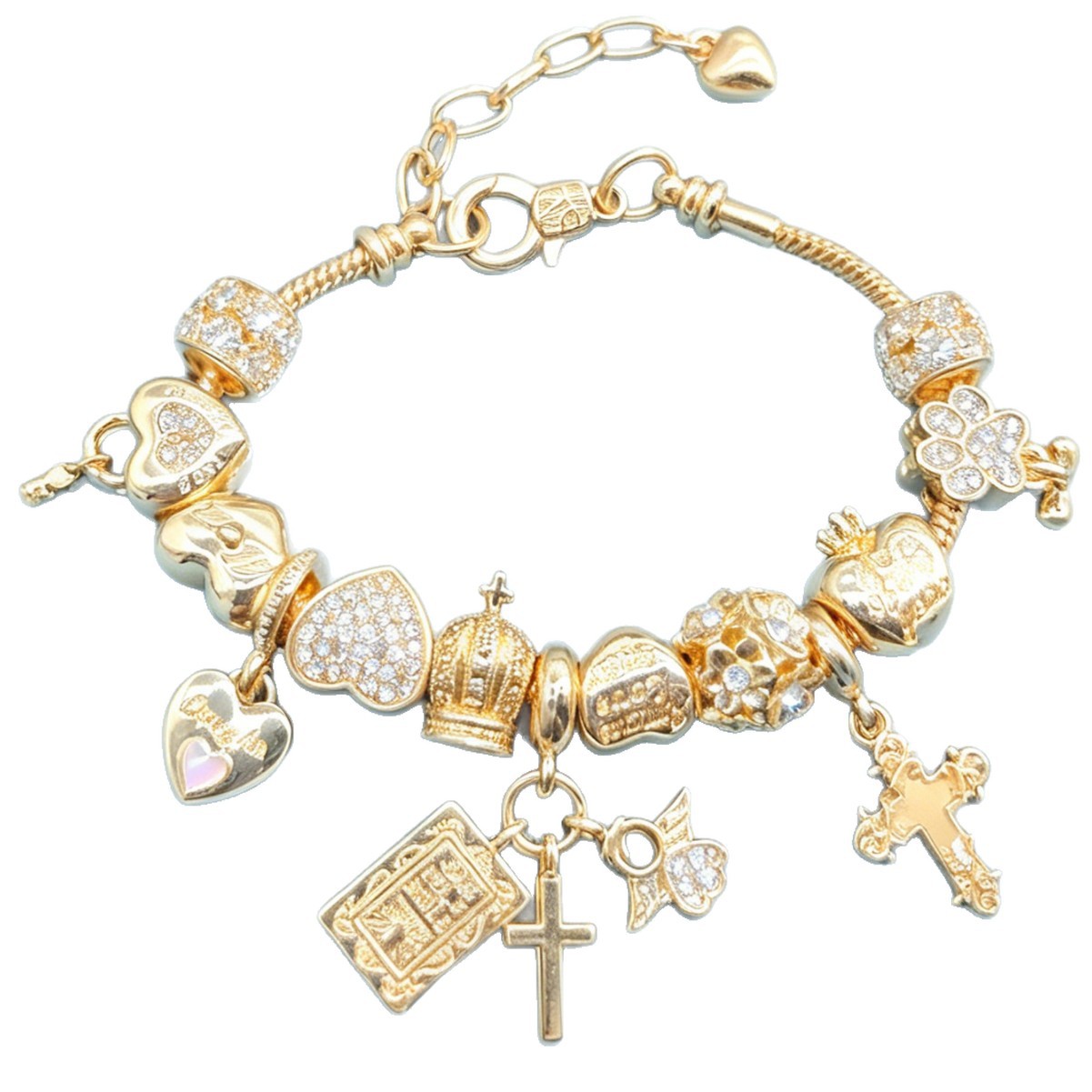 Brazalete Panjia nocturna cruzada transfronteriza pulsera de explosión diamante de amor flor clave colgante joyas de moda