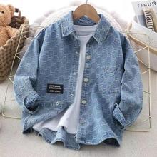 男童牛仔衬衫2025春秋新款提花儿童长袖休闲外套薄衬衣中小童开衫