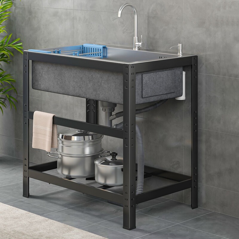 Handmade Brushed Stainless Steel Sink with Floor Stand, Simple and Durable Washbasin, Thickened Single Sink for Balcony Handmade Brushed Stainless Steel Sink with Floor Stand, Simple and Durable Washbasin, Thickened Single Sink for Balcony