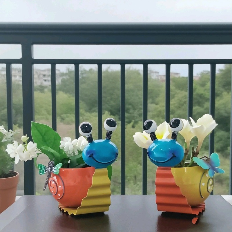 クロスボーダーメタルフラワーポット、多肉植物ポット、家のデスクトップ、バルコニー、中庭の装飾、カタツムリのクリエイティブな装飾品|undefined