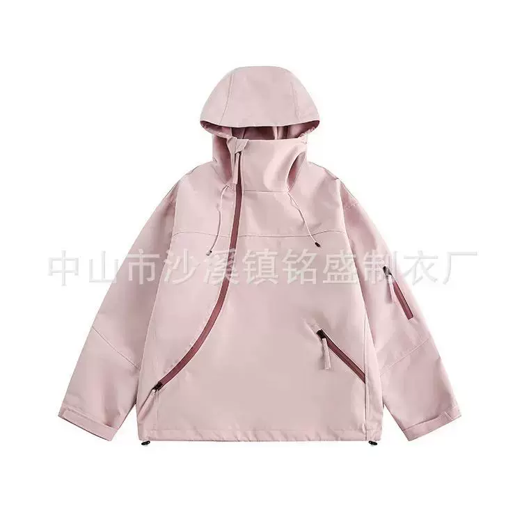 2024秋季时尚青年夹克冲锋衣定制户外男士潮款宽松连帽风衣外套男