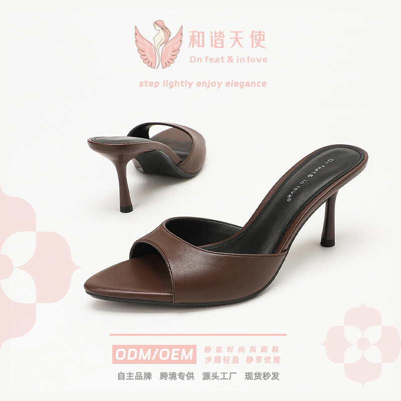New European and American Style Pointed Toe Open-Toe High-Heeled Sandals for Women with Stiletto Heels, Simple Outer Wear, Fashionable and Casual One-Line Slippers New European and American Style Pointed Toe Open-Toe High-Heeled Sandals for Women with Stiletto Heels, Simple Outer Wear, Fashionable and Casual One-Line Slippers