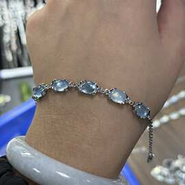 天然海蓝宝五颗蛋面主石手链女新中式时尚复古高级感