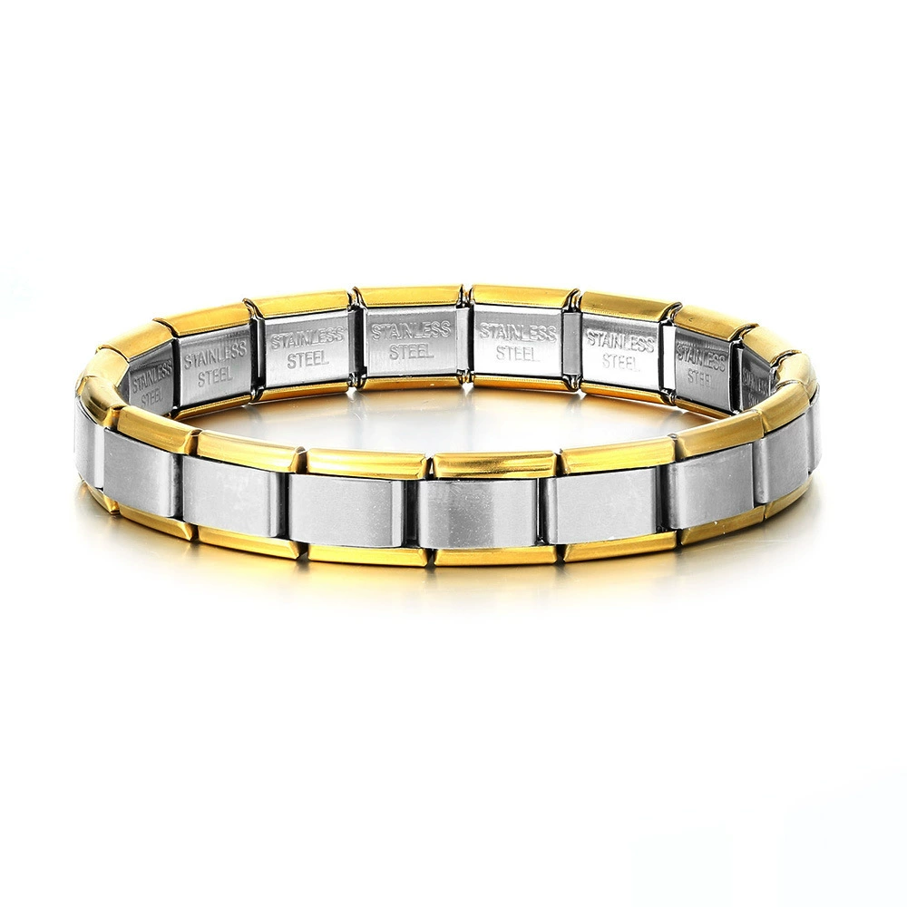Italian module bracelet, elastic stitching titanium charm strap, multi-color stainless finish