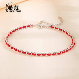 s925纯银双排圆珠红色手链女本命年小众设计感高级手工编织红手绳