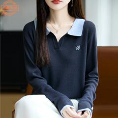 polo领精纺羊毛针织衫女初秋新款学院风薄款毛衣韩系百搭休闲上衣