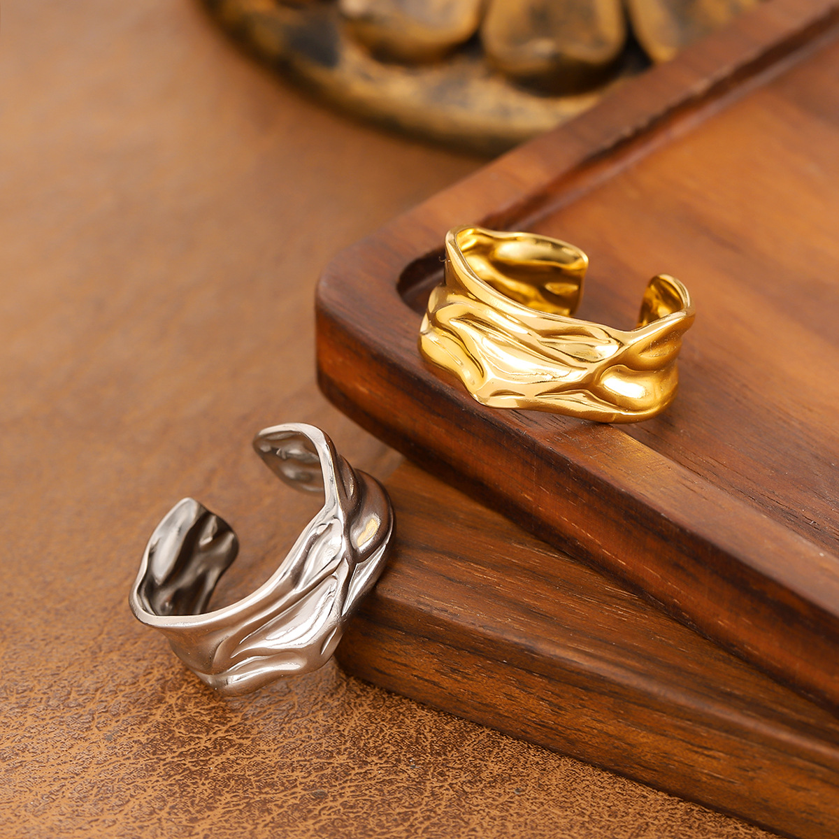 Cross-Border New Style Irregular Concave Titanium Steel Open Ring Women's Niche Light Luxury High-End Stainless Steel Ring