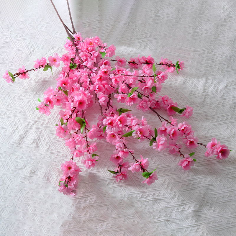 Simulación de 6 ramas de flor de melocotón ornamentos de boda hotel tela de seda flores falsas ramas de flor artificial árbol de melocotón flor de decoración cereza