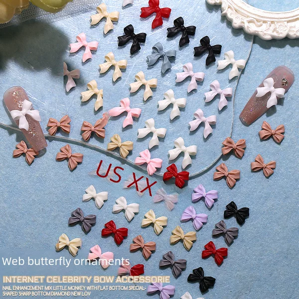 Bow nail accessories popular online celebrity frosted three-dimensional elegant fairy style resin Japanese nail accessories wholesale