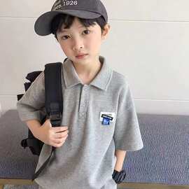 夏装套装新款居家休闲翻领磨毛儿童夏季短袖字母t恤男孩两件套