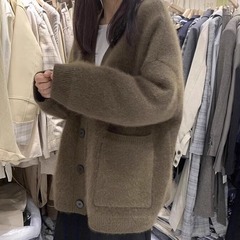 ミンクのセーターのコートの女性2025春秋馬海毛の柔らかいモチモチが厚くてゆったりしています。