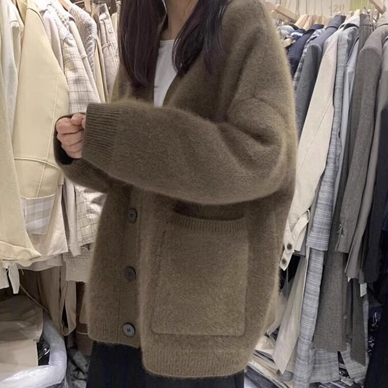 Mink Fleece Sweater Coat Women's 2025 Spring and Autumn Soft Waxy Thickened Loose Lazy Style Knitted Cardigan Top