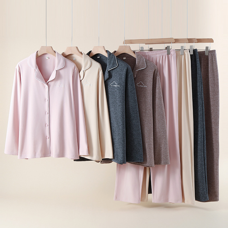 德绒情侣睡衣春秋冬季女刺绣保暖长袖长裤宽松男家居服套装可外穿