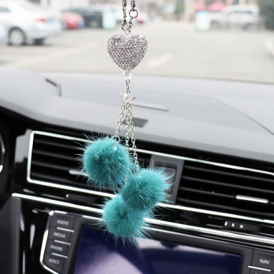 decoration supplies – Car hanging - white-peach-heart-hole-blue-mink-hair