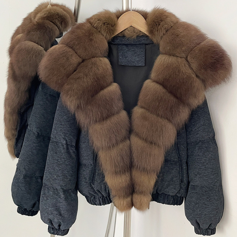 New autumn and winter short down jacket with real fox fur collar, women's white duck down coat, fashionable thickened warm outerwear New autumn and winter short down jacket with real fox fur collar, women's white duck down coat, fashionable thickened warm outerwear