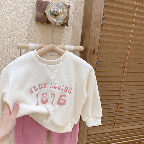 Little Girl Spring and Autumn Set 2024 New Arrival Korean Style Children's Clothing Korean Style Fashion Loose Letter Print Long Sleeve Top and Pants