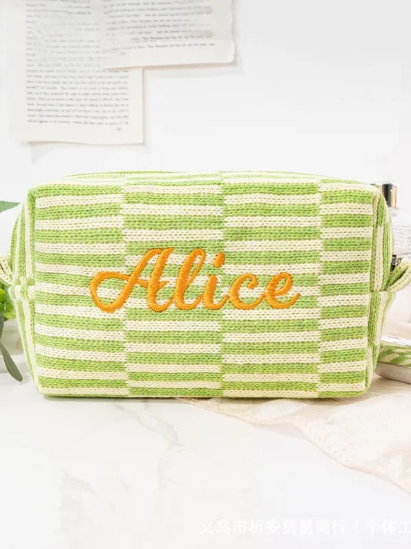 Etsy個性化刺繍メリヤス化粧バッグストライプ棋盤格収納袋ペン袋携帯色合わせ収納バッグ|undefined