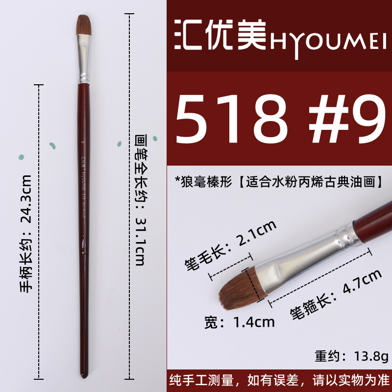 Huiyoumei Pincel Pintura al óleo Acrílico Gouache Pigmento de acuarela Lobo Hao Pincel de lana Tratamiento preferencial Pincel Montmart