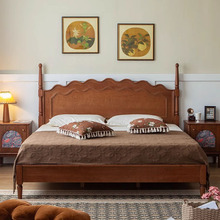 美式复古实木床家用1.5高端橡木床简约法式1.8主卧复古双人床2米