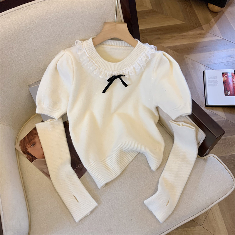 Tmall TikTok Quality Wool Women's Winter Red Sweater Removable Sleeve Broken Sleeve Knitted Base Shirt