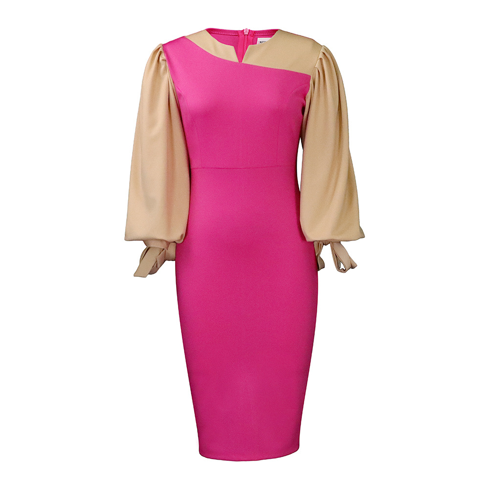 Plus Size Womens Color Block Long Sleeve Dress Elegant Casual Style for Autumn Winter Ready to Ship