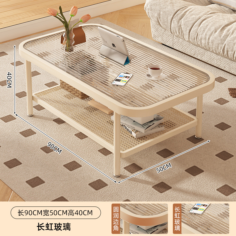 Mesa de té sala de estar doméstica 2025 nuevo lujo ligero de alta sensación de mesa de casa pequeña mesa de vidrio templado crema mesa de té