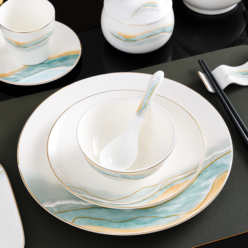 Hotel Tableware Set, Hotel Restaurant Club Box Four-Piece Set, Bone China Dishes, Plates, Spoons, Bone Dishes, Spoons
