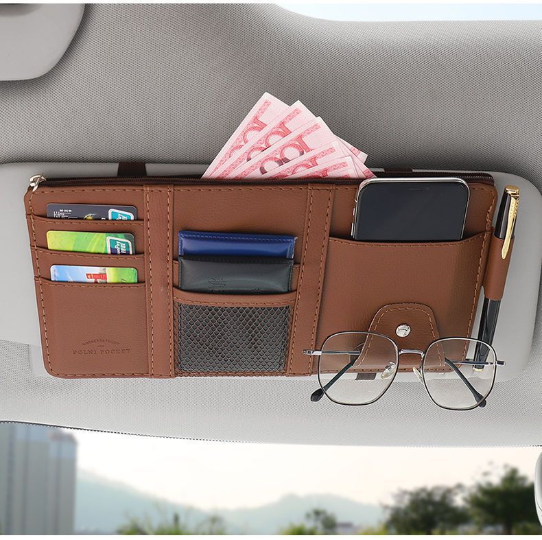 Car Sun Visor Storage Bag, Multi-Functional Car Interior Glasses Holder, Card Holder, Driver's License and Ticket Storage Holder