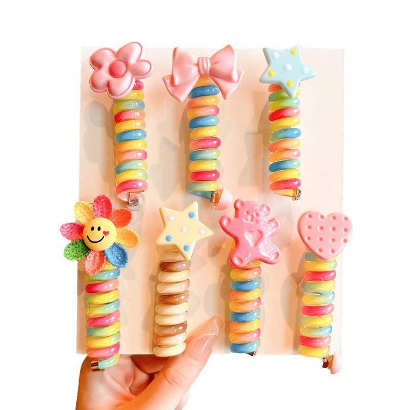 Primavera línea telefónica anillo de cabello cuerda cabeza nuevo artefacto de cabello trenzado colorido lindas estrellas burbujas trenzas adornamientos para el cabello de niños