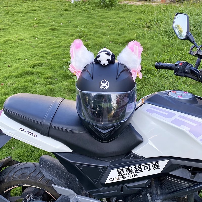 Universal Cute Plush Cat Ears Motorcycle Helmet Decoration (Auto Parts and Accessories) - three-dimensional-white-pink-cat-ears-excluding-tail-panda-helmet