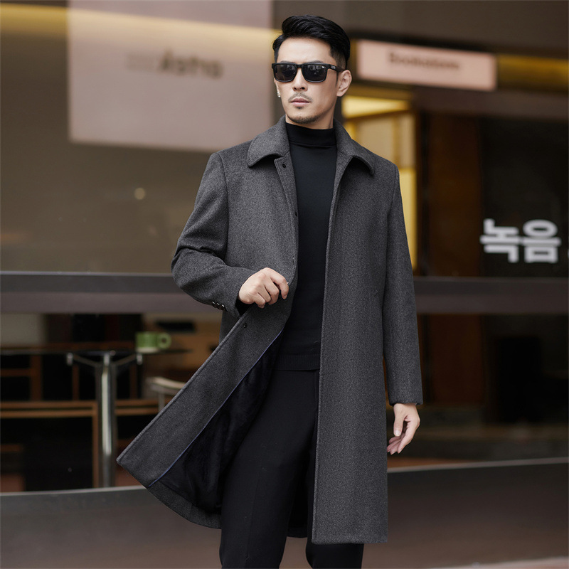 品牌男士羊绒大衣2025冬季加绒保暖中年爸爸外套高档男装羊毛风衣